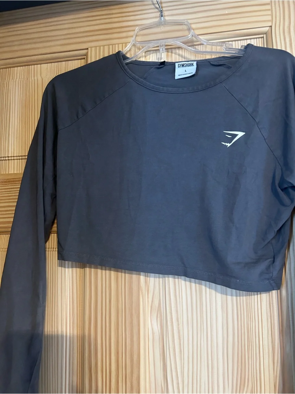 Gymshark Women's Charcoal Cropped Long-Sleeve Top Large